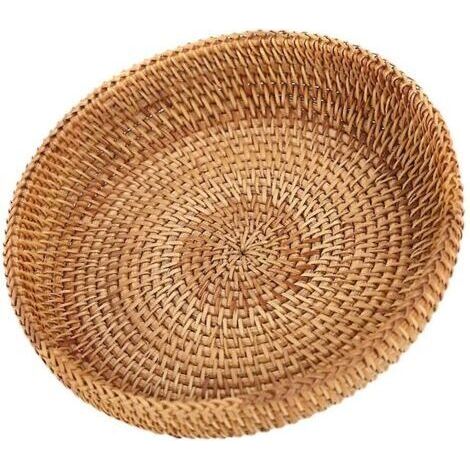 Corbeille de fruits ronde en rotin tissé – Panier à pain en osier naturel – Diamètre 23 cm – Décoration cuisine chaleureuse (1/3)