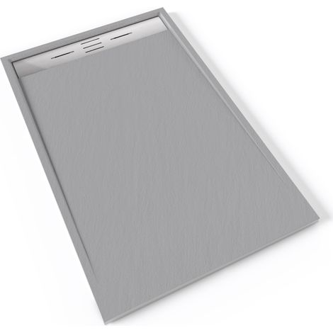 HIEMAL INOX Receveur de douche 90 x 140 cm résine Gris aspect ardoise + bonde inox incluse - Salle de bain (1/5)