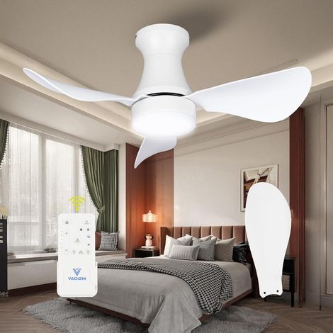 Deckenlüftung in 76 cm Höhe mit Beleuchtung – Kleiner Deckenventilator mit Beleuchtung für Schlafzimmer/Kinderzimmer/kleiner Kuchen – Dezentes Design – Innen-/Außenbereich – 3 weiß (1/5)