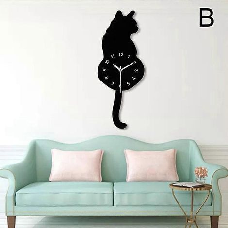 Horloge murale chat mignon et créatif à faire soi-même, en acrylique, avec pendule à queue oscillante, idéale pour le salon, la chambre ou la cuisine. (1/4)