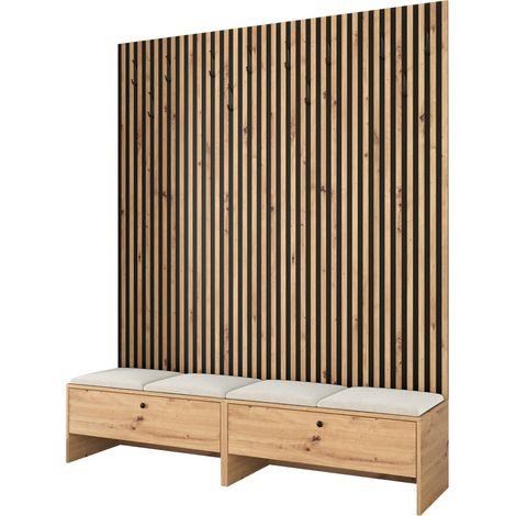 Meuble d'entrée Donio V, Chêne Artisan + Manila 02, 206x170x44cm, Tissu, Stratifié, À poser