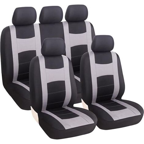 9 Pièces Ensemble De Housses Siège Auto, Housse de Siege Voiture Universelle, Housse de Protection pour Sièges, Accessoires Interieur pour Camion Camionnette SUV, Durabilité(Gris) (1/5)