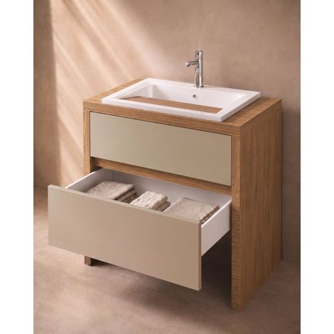 Lavatoio 79x65 noce e tortora opaco con cassetto e vasca in termoforato Adele