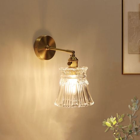 Applique da parete in vetro e ottone – Stile nordico moderno e minimalista – Attacco E27 – Elevata trasmissione luminosa – Facile installazione -Crezuo