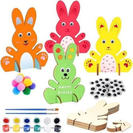 Décoration de Pâques - Lapin en Bois - 10PCS - Multicolore - Bricolage - Enfants multicolore OBJET DECORATIF
