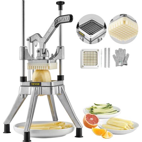 VEVOR Cortador de Verduras Profesional Manual Cuchilla Comercial de Acero Inoxidable de 0,95 cm Cortador de Patatas Cortador Multifunción de Frutas con 2 Cuchillas de Repuesto para Cocina Restaurante