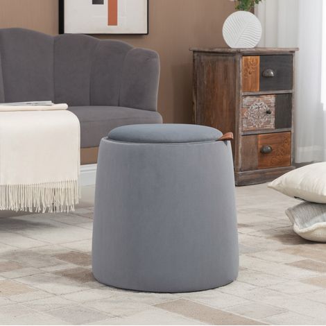siège salon table rangement convertible rond 44 cm gris OKMYHOME (1/4)