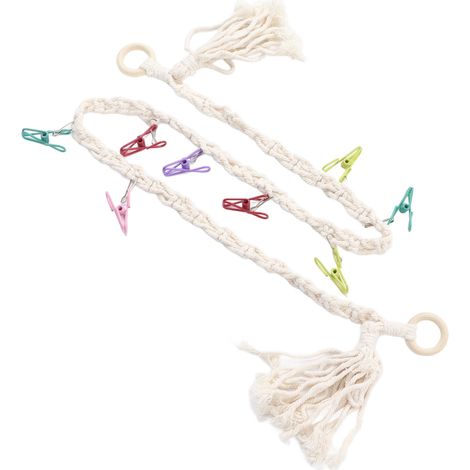 Chaîne murale avec pinces pour peluches, rangement déco chambre enfant, gain d'espace, couleur beige (1/5)