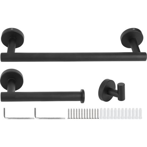 Lot de 3 crochets muraux noirs pour serviettes, porte-serviettes et porte-papier hygiénique en kit, salle de bain, accroche-vêtements, rangement mural.