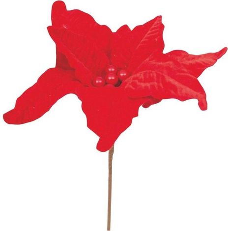 Stella di Natale in velluto rosso 29 × H21 cm con pistilli rossi
