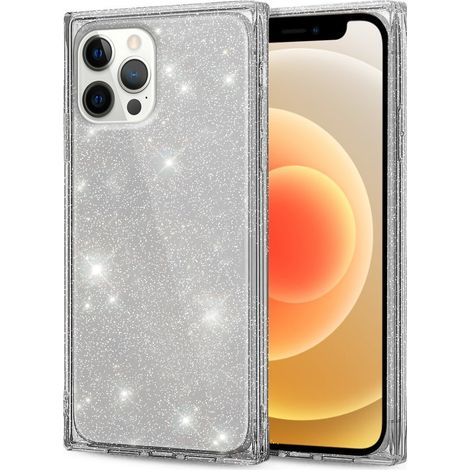 Funda cuadrada con purpurina para iPhone 12 Pro, color plata. (1/2)
