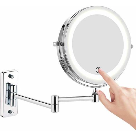 Feelglad Wall Mounted Makeup Mirror, 10X Magnifying Double Sided LED Lighted Mirror, 360° Swivel Extendable Cosmetic Vanity Mirror, Powered by Batteries(Not Included), Chrome,7 inches (1/5)