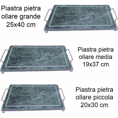 Griglia piastra bistecchiera barbecue in pietra ollare per cuocere arrostire cibo carne pesce verdura con stand - MISURA: Piastra ollare media 19x37 cm