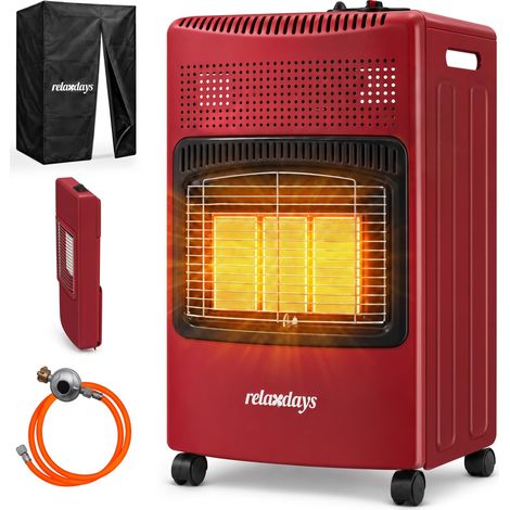 Relaxdays Gas Heater, 3 Ceramic Panels, 1500-4200 W, Castors, Gas Bottles, Patio Heater, Red (1/5)