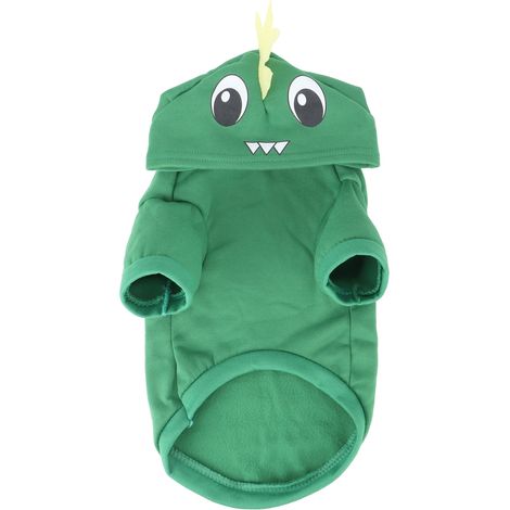 Combinaison Dinosaure Pour Chien Et Chat - Costume Polaire Vert Jaune - Vêtement Hiver Automne - Taille Unique (1/5)