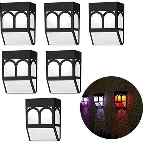 Lumière solaire-clignotement extérieure de pont de 6 pièces, lumière solaire de clôture de LED applique solaire coloré murale lent (1/5)