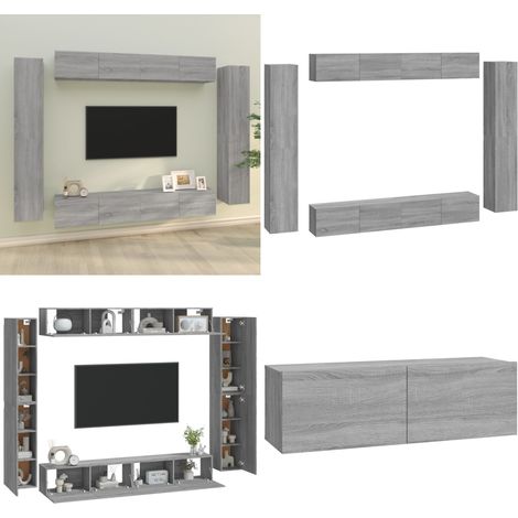 8-tlg. TV-Schrank-Set Grau Sonoma Holzwerkstoff - TV-Schrank - Holzwerkstoff Möbel - Graue Möbel - Wohnzimmer Dekoration - Wandmontage Regal - Home & Living (1/5)