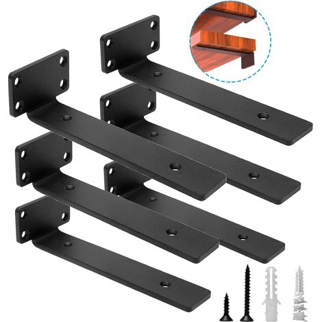 Scaffold Board Shelf Brackets 6 Inch 155mm 6 Pack Heavy Duty Metal L Brackets, 5mm Thick, Industrial Black Raw Steel (1/5)