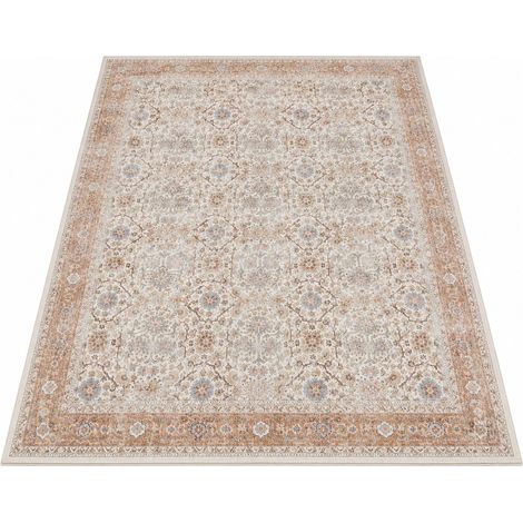 Tapis lavable vintage à motif floral 180 x 270 cm, orange, doux et à poils courts, idéal pour le salon ou la chambre. (1/5)
