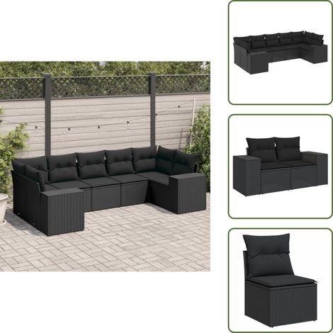 The Living Store 7-tlg. Garten-Sofagarnitur mit Kissen Schwarz Poly Rattan - Gartengeset - Outdoor Möbel - Gartenlounge - Rattan Sessel - Lounge Set (1/5)