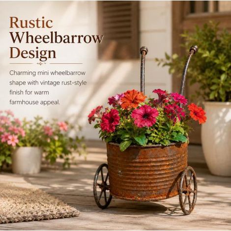Retro wrought iron trolley flower stand, garden decoration potted plants (1/5)