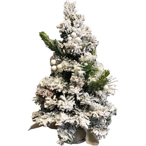 ALBERO DI NATALE INNEVATO CON PIGNE E BACCHE VAL GARDENA 40 CM  CON BASE TESSUTO