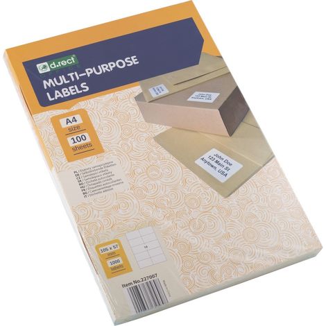 Etichette autoadesive rettangolari formato A4, 10 pezzi, 105x57 cm, 100 fogli. (1/2)