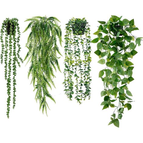 4 pièces plantes artificielles suspendues décoratives réalistes, plantes grimpantes effet naturel pour décoration murale intérieur extérieur bureau salon salle de bain jardin (1/5)