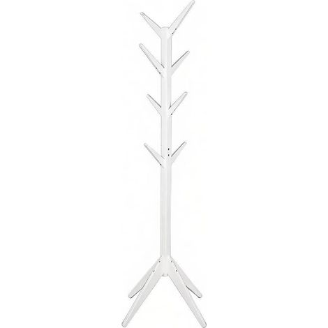 Porte-manteau sur pied blanc en bois avec 8 crochets, design moderne (1/5)