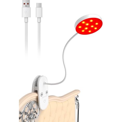 Lampe de lecture à lumière rouge - Lampe de chevet intelligente à pince avec minuterie 2h/3h - Lampe de lecture LED rechargeable - Col de cygne flexible - Lampe de chevet batterie 2000 mAh - Veilleuse (1/5)