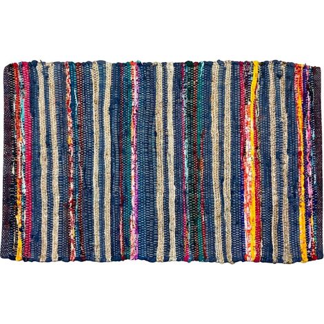 Teppich aus Jute und Baumwolle gestreift marineblau 80 cm