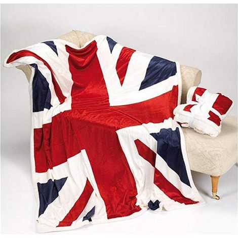 Plaid Cooper Coperta Con Retro Agnellato Pelliccia Disegno Bandiera UK, misura130x160 cmcoloreBandiera UK