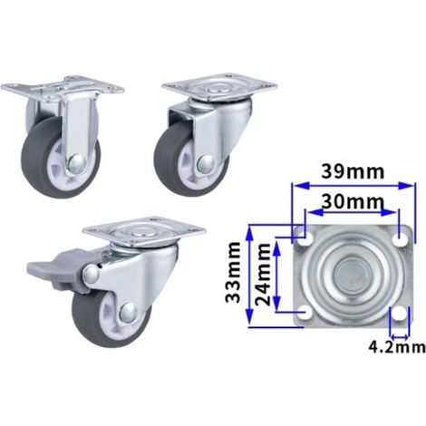 Ensemble de 4 roulettes pivotantes pour meuble 1.25 pouce avec plaque fixe et roulements à billes, roulettes en caoutchouc (1/3)