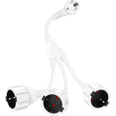 Enchufe triple para toma de corriente, cable de extensión con 3 tomas Schuko 16A/250V/Máx.3500W Adaptador de toma de corriente de distribución de 3 vías 3 en 1 IP44 Triple toma para el hogar, la ofici (1/5)