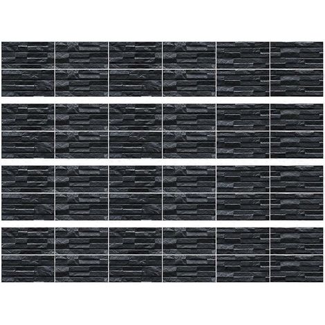48 Blatt selbstklebende Fliesenaufkleber, abziehbar und aufklebbar, schwarze Wandaufkleber für Küchenrückwände