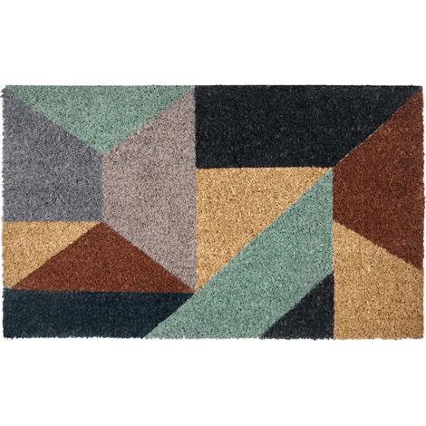 Zerbino di benvenuto in fibra di cocco antiscivolo 50 x 80 cm con retro in PVC Motivo geometrico Multicolore Kipmik