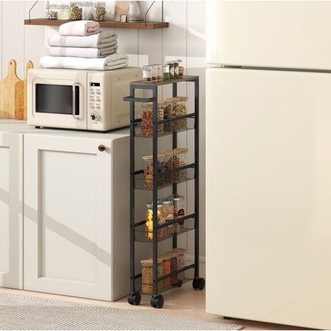 Carrello cucina 47/13/96,5 cm nero con 5 ripiani e ruote, salvaspazio (1/5)
