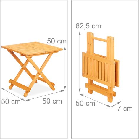 Table pliante d'appoint pratique jardin terrasse 70 x 50 x 50 cm en bois naturel (1/5)