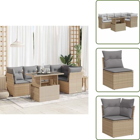 6-tlg. Garten-Sofagarnitur mit Kissen Beige Poly Rattan - Gartensofa Set - Garten Sofa Set - Outdoor Sofa Set - Garten Sofagarnitur (1/5)