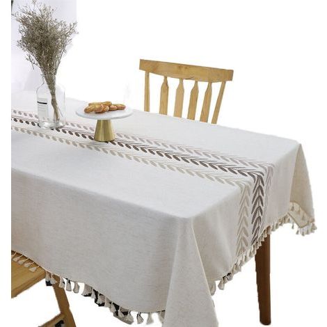 Nappe Imperméable Rectangulaire Table Cloth Coton Lin 140x180 cm Tassel Nappe Elegante Tablecloth Rectangle pour Table de Cuisine Decoration (1/4)
