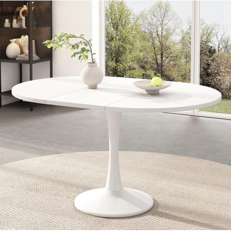 Tavolo da pranzo ovale in MDF 100/140 x 100 x 75 cm bianco, allungabile (1/5)