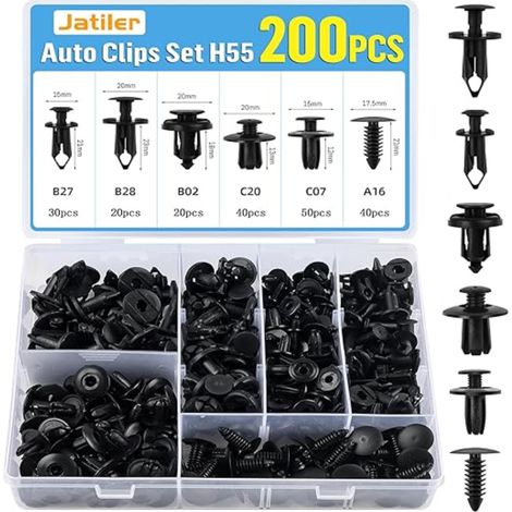 Clips de Fixation pour Voiture, H55 Rivet Plastique 6 types Clips Voiture en nylon, Agrafes Carrosserie Agrafe Panneau de Porte pour Pare-Chocs Fender Push (1/5)
