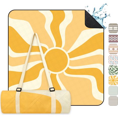 Sekey Picknickdecke Picknickdecke Wasserdicht Campingdecke 200x200 cm, Sonnenstrahlenmuster