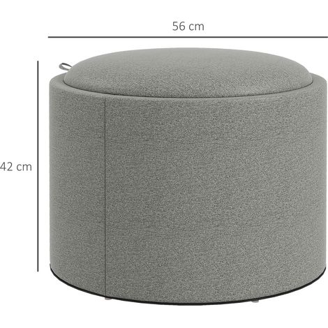 Tabouret rembourré en lin, rangement dissimulé, couvercle réversible, 56 cm x 56 cm x 42 cm, gris et naturel (1/5)
