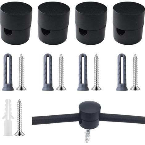 Aluminium Wall and Ceiling Mount for Cables - Sturdy and Secure Mounting with Screws and Plugs for Lamps, Electrical Cables and DIY Projects [Pack of 4, Black (1/5)