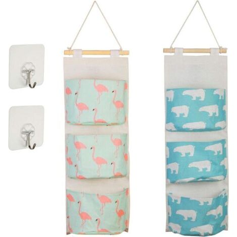 2 Pcs Sac de Rangement Suspendu,Étagère Mural en tissu Panier Pochette de Rangement avec 3 Poches Sacs Organisateur Pour Chambre Salle de Bain Cuisine