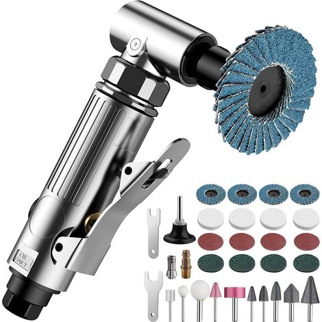 Meuleuse d'Angle Pneumatique 1/4" 20 000 tr/min avec Accessoires 2 Mandrins 3mm et 6mm pour Préparer Les Surfaces à Souder Polir et Meuler Carrosserie Ebavurage Avec Meules sur Tige (1/5)