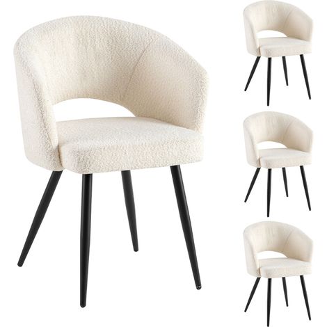 Lot de 4 chaises repas 58x53x81 cm en tissu bouclette blanc