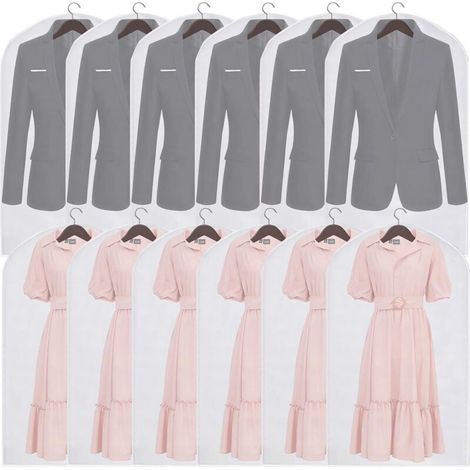 Lot de 12 housses de protection pour vêtements - 60 x 100 cm - Avec fermeture éclair latérale - Étanche à la poussière et à l'eau - Pour chemises, costumes, manteaux (1/5)