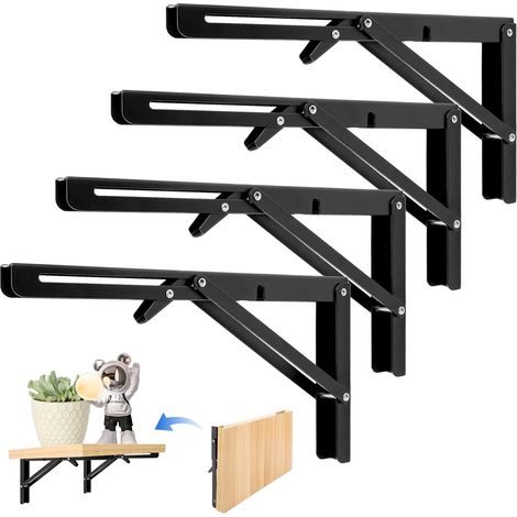 4 Pièces Equerre Etagere Murale Noire 12 Pouces, Support Etagere Inox 30 x 15,7 cm, Equerre Pliante Rabattable Cuisine Garage Atelier Buanderie (1/5)